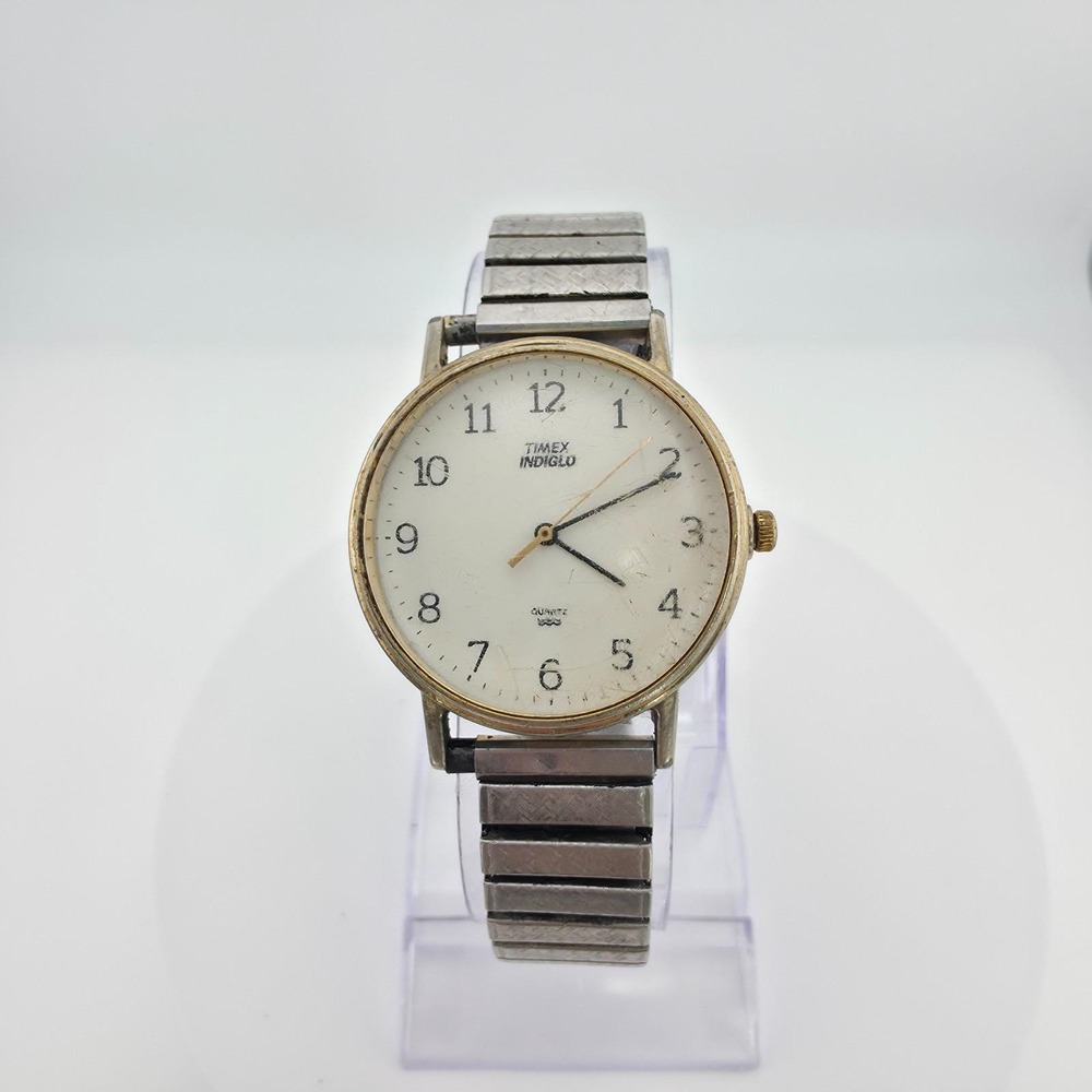 Vintage TIMEX INDIGLO 'Easy Reader' Men's Watch Stretch Band Stainless Steel